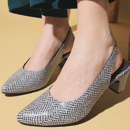 Bold Grey Reptile Block Heel Sandals