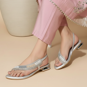 Silver Stylish Embellished Open-Toe Sandals